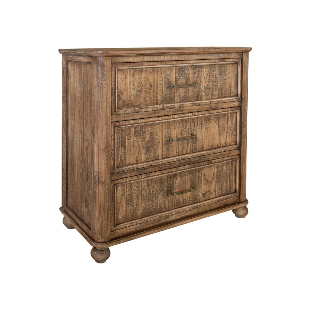 Liam 39 Inch Tall Dresser Chest, 3 Drawers, Rustic Brown, Bar Handles  By Casagear Home