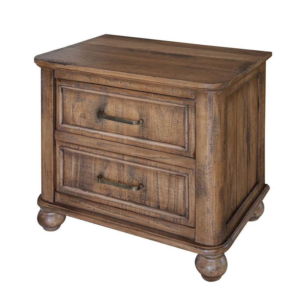 Liam 24 Inch Bedside Nightstand 2 Drawers Microfiber Lined Rustic Brown By Casagear Home BM307552