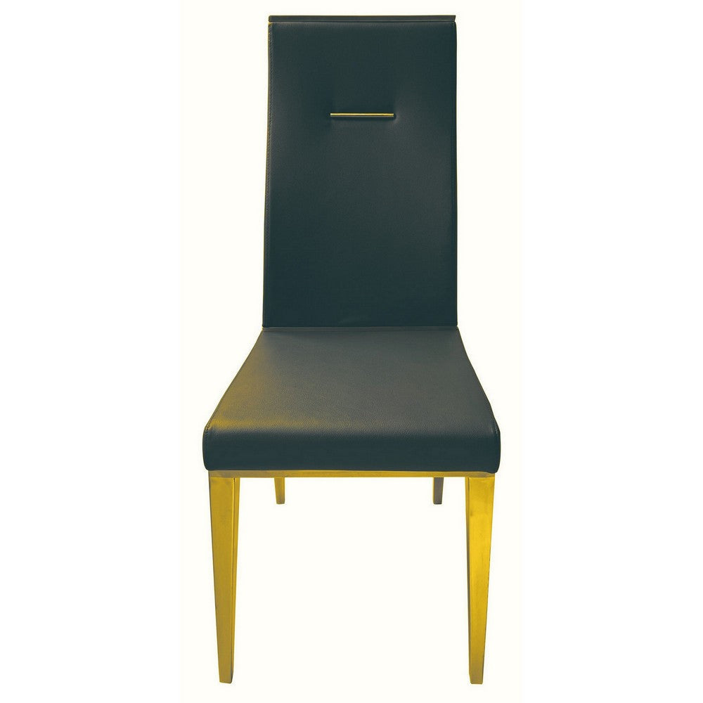 22 Inch Dining Chair, Brushed Gold Legs, Set of 4, Black Vegan Leather By Casagear Home