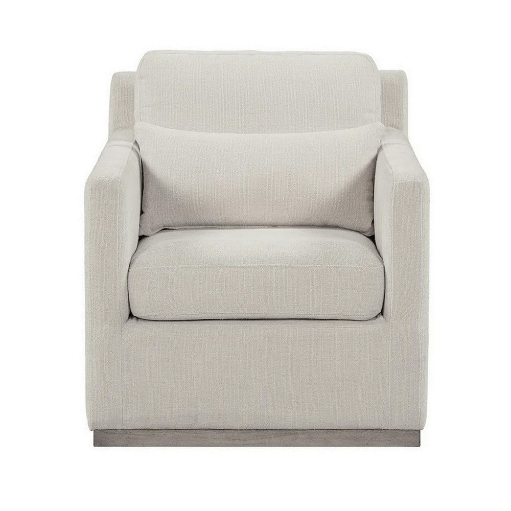 Liv 36 Inch Accent Chair, Cushioned Seat, Track Arms, Off White, Taupe By Casagear Home