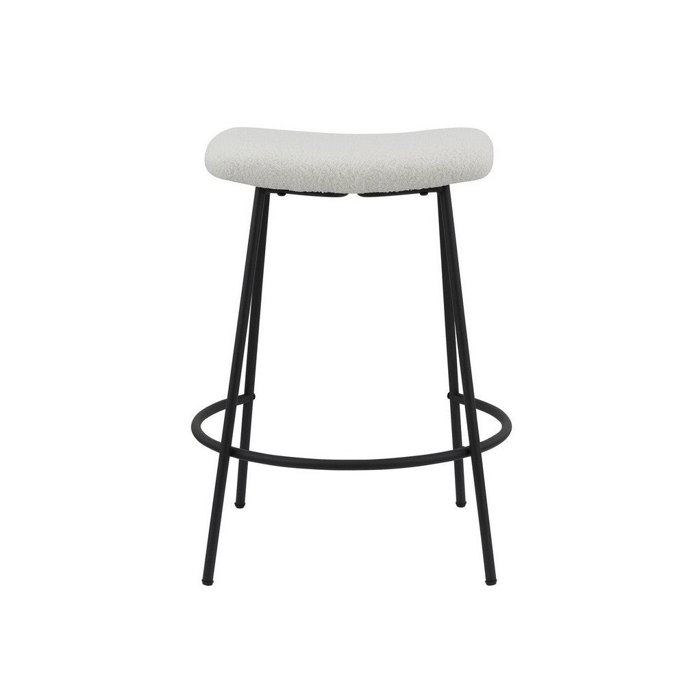 Ast 26 Inch Set of 2 Counter Height Stools Saddle Seat Black Metal White By Casagear Home BM307571