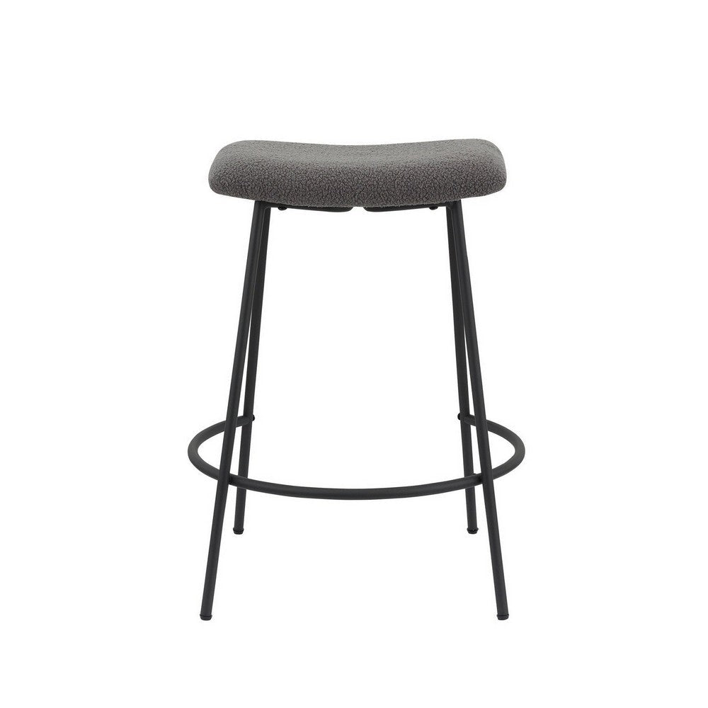 Ast 26 Inch Set of 2 Counter Height Stools Saddle Seat Black Metal Gray By Casagear Home BM307572