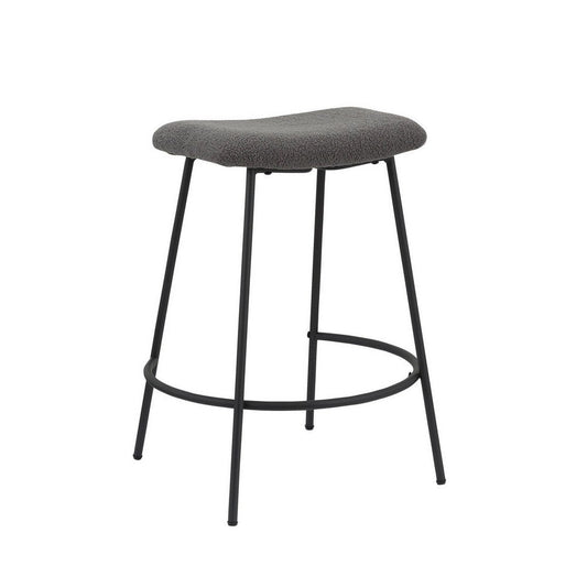 Ast 26 Inch Set of 2 Counter Height Stools, Saddle Seat,  Black Metal, Gray By Casagear Home