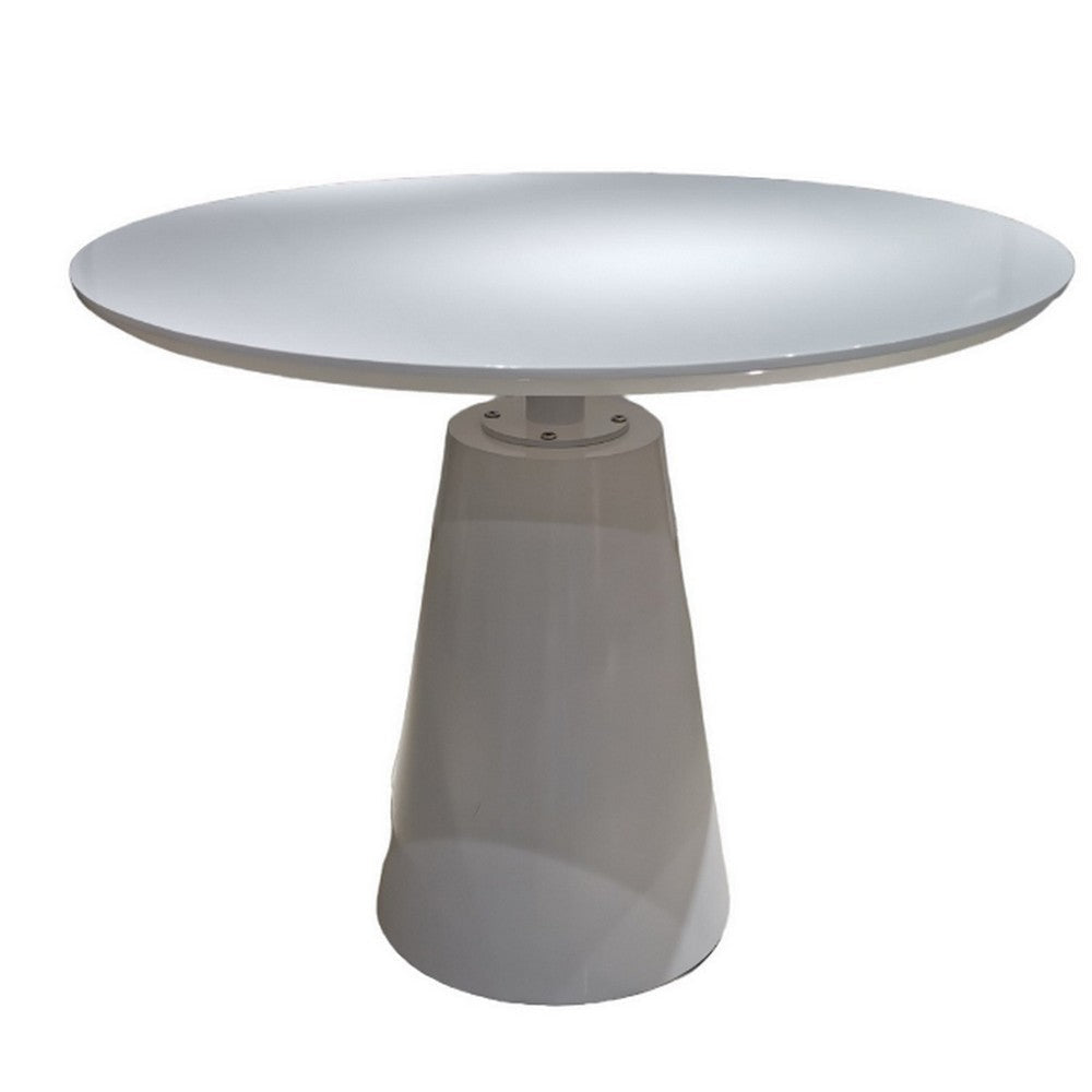 Nasa 36 Inch Modern Dining Table, Round Lacquer Surface, Pedestal Base By Casagear Home