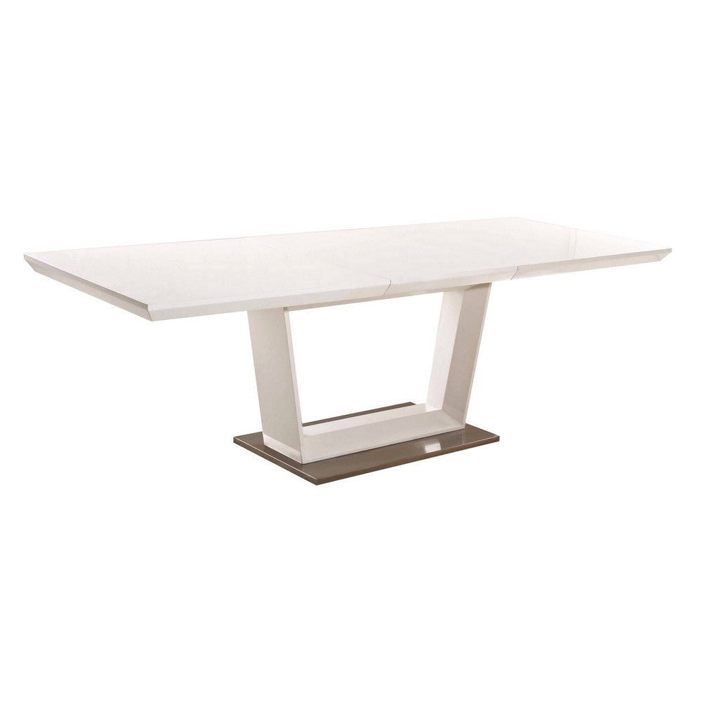 Col 71-95 Inch Extendable Dining Table, U Shaped Pedestal Base, White  By Casagear Home