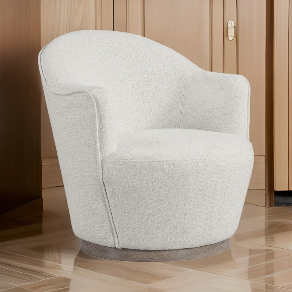 Sofi 32 Inch Plush Swivel Chair Cushioned Sloped Armrests Off White By Casagear Home BM307602