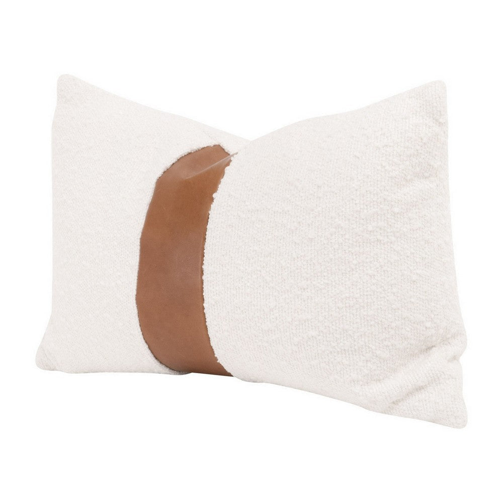 Ashi 20 Inch Set of 2 Lumbar Pillows, Brown Leather Stripe, White Boucle By Casagear Home