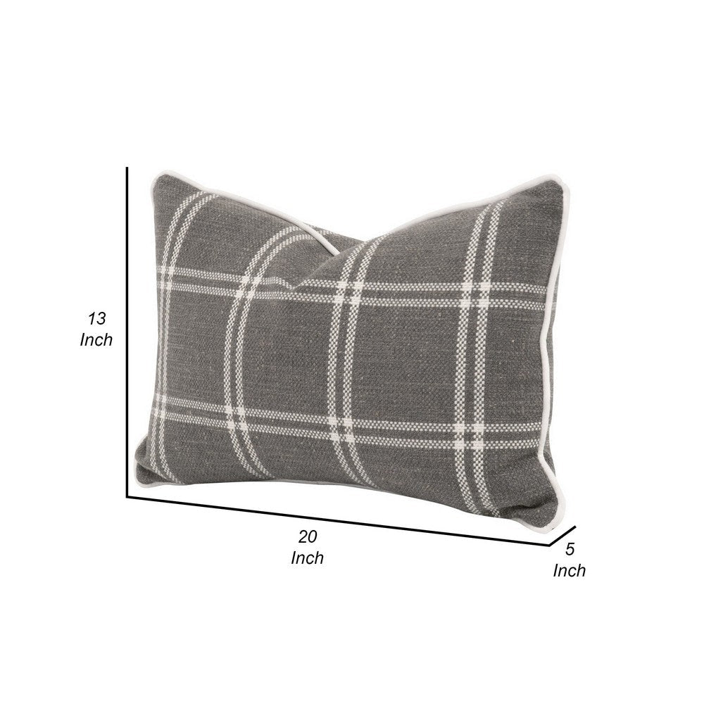 Veya 20 Inch Set of 2 Lumbar Pillows Down Filling White Plaid Smoke Gray By Casagear Home BM308544