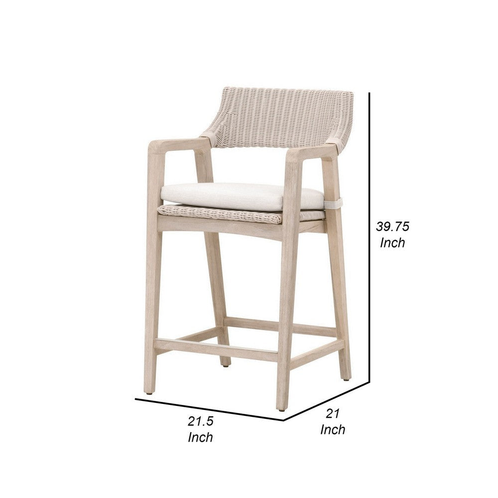 Uto 28 Inch Outdoor Counter Stool Chair Synthetic Wicker White Upholstery By Casagear Home BM308552