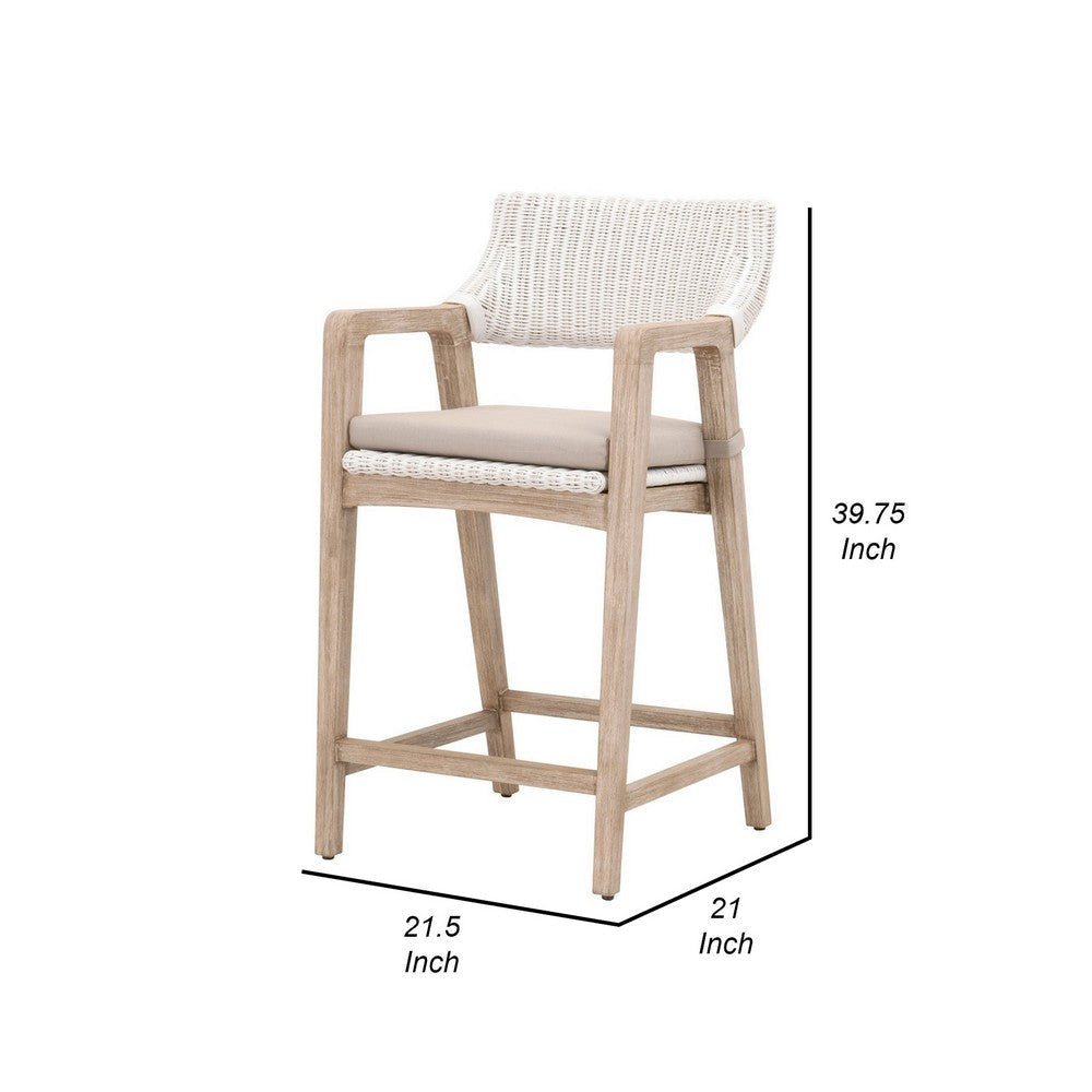 Uto 28 Inch Outdoor Counter Stool Chair White Rattan Woven Light Gray By Casagear Home BM308553