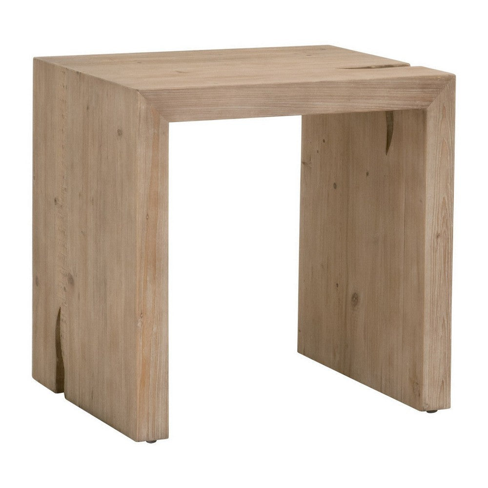 24 Inch Classic Eco Friendly End Table, Faux Split Holes, Smoke Gray Wood By Casagear Home