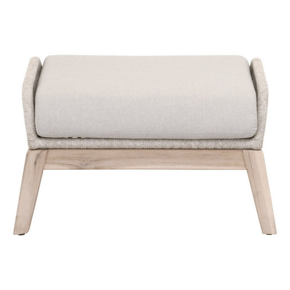 29 Inch Outdoor Footstool Polyolefin Rope White Olefin Upholstery Gray By Casagear Home BM308556