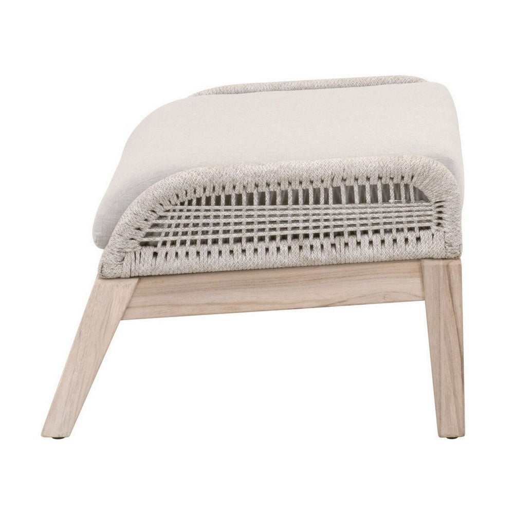 29 Inch Outdoor Footstool Polyolefin Rope White Olefin Upholstery Gray By Casagear Home BM308556