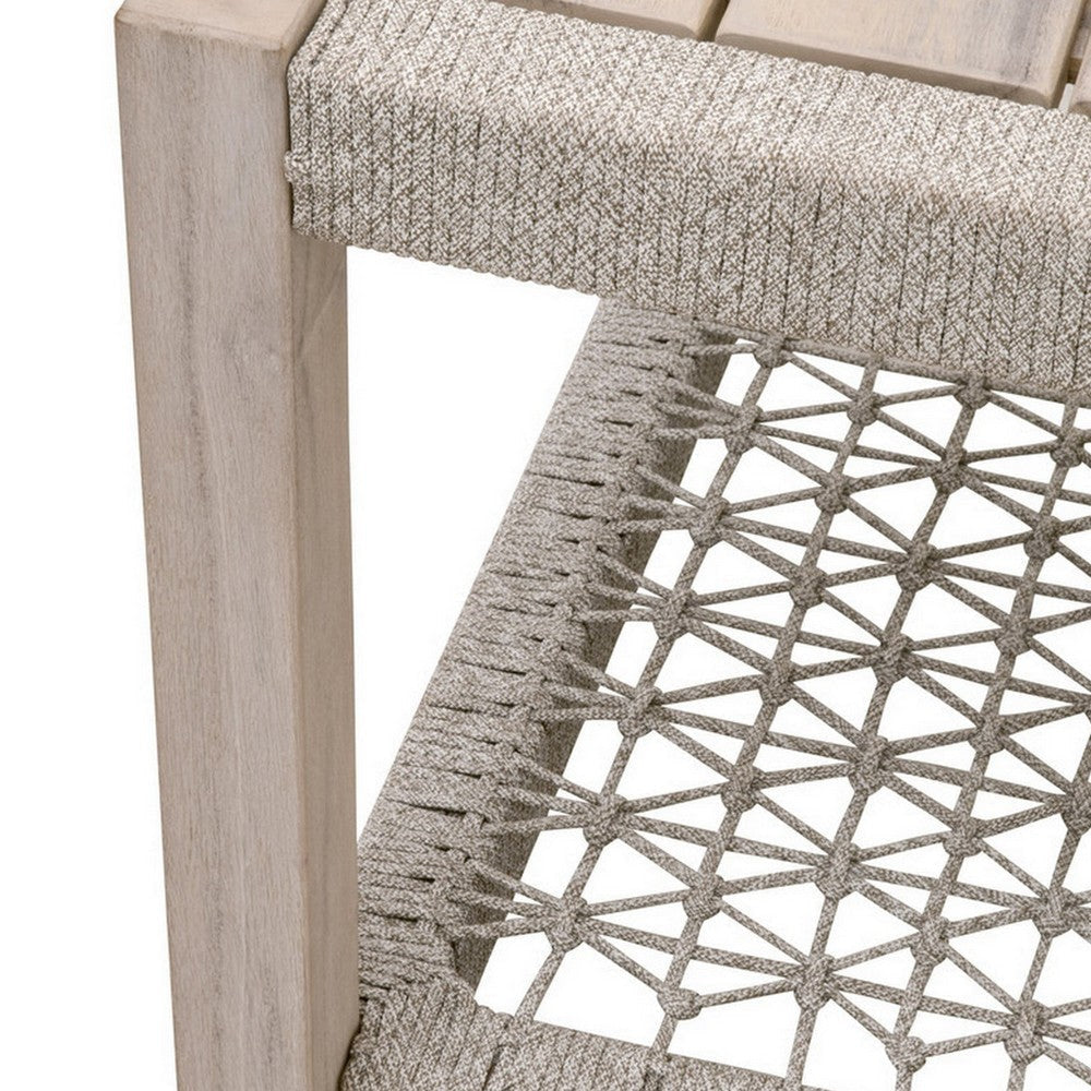 Xim 21 Inch Square Outdoor End Table White Rope Shelf and Edges Gray Wood By Casagear Home BM308557