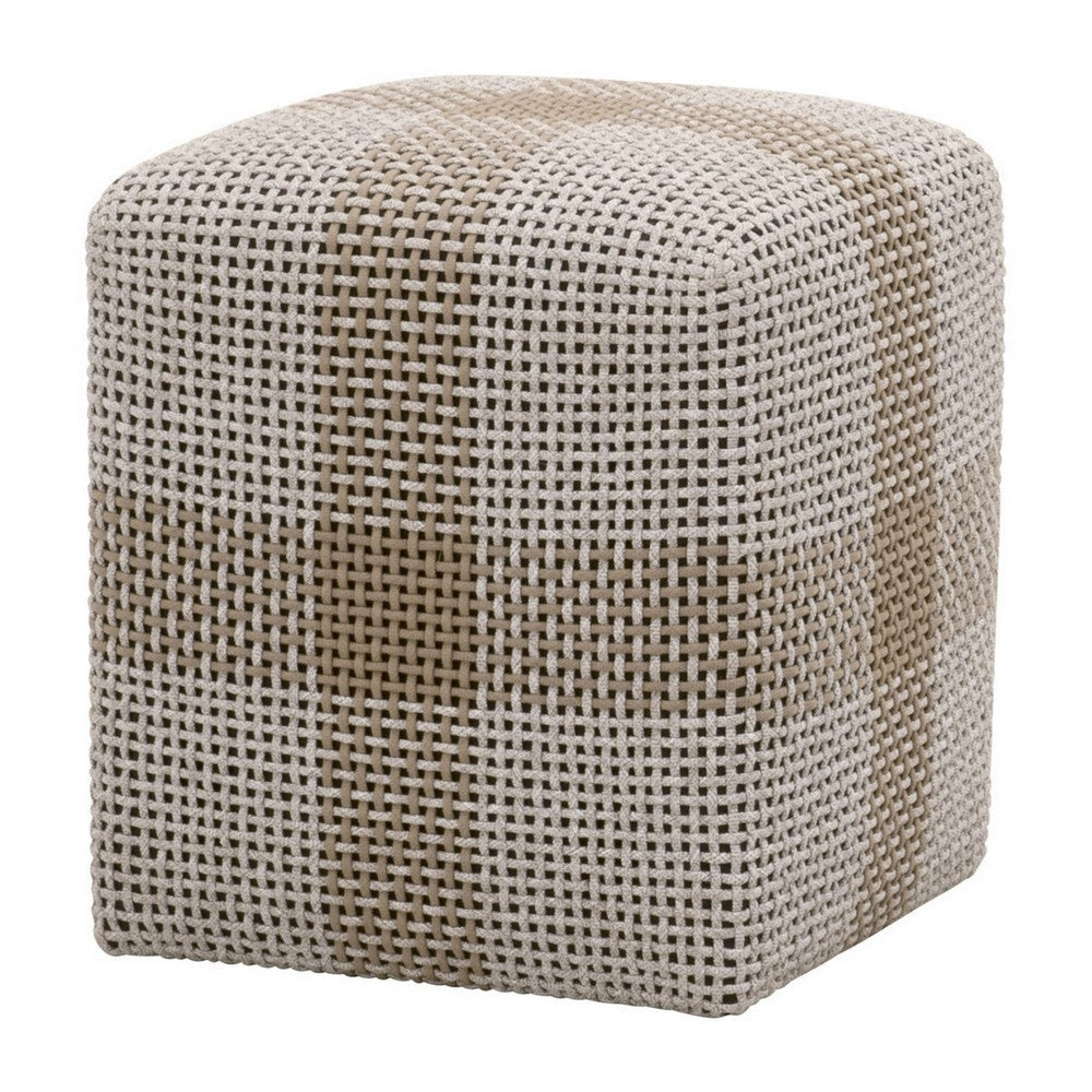 Huma 18 Inch Indoor Outdoor Accent Cube, Taupe, Gray, Rope Woven Upholstery By Casagear Home