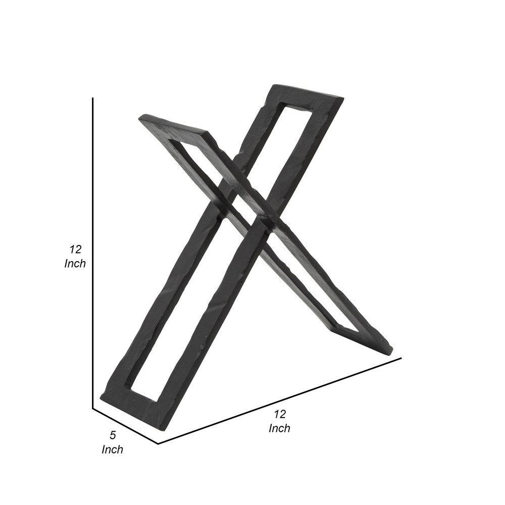 12 Inch Sculpture 2 Metal Rectangles Entwined Metal Structures Black By Casagear Home BM308562