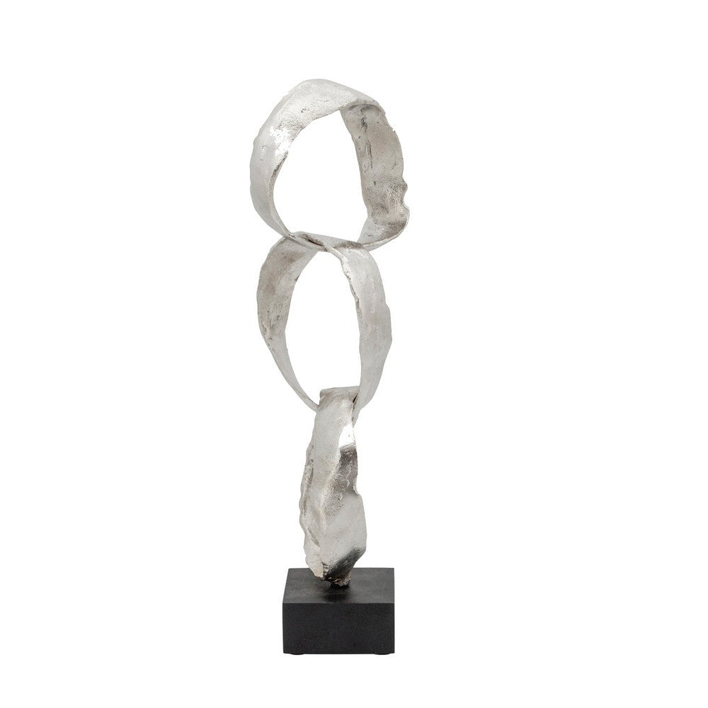 20 Inch Stacked Ring Sculpture Square Black Base Aluminum Silver Finish By Casagear Home BM308563