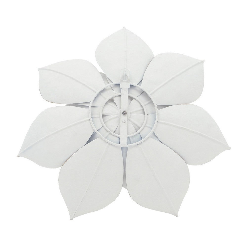 Sall 19 Inch Wall Decor Blooming Lotus Design White and Gold Metal Finish By Casagear Home BM308565