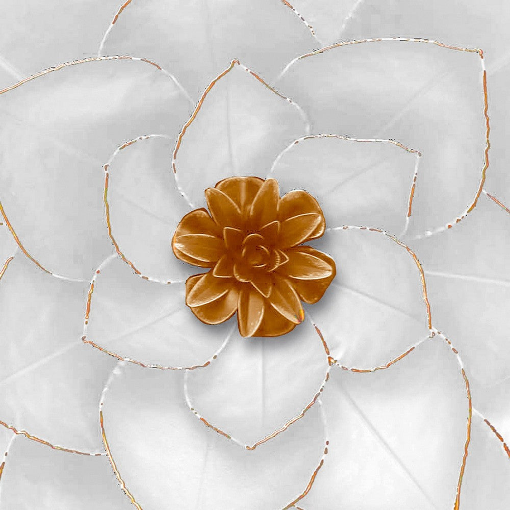 Sall 19 Inch Wall Decor Blooming Lotus Design White and Gold Metal Finish By Casagear Home BM308565