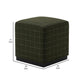 21 Inch Ottoman Square Cushioned White Checker Design Olive Upholstery By Casagear Home BM308570