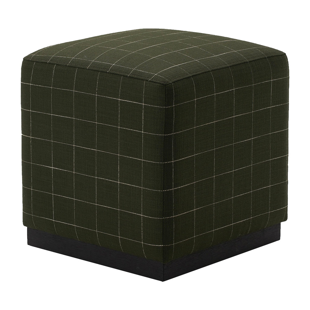 21 Inch Ottoman Square Cushioned White Checker Design Olive Upholstery By Casagear Home BM308570