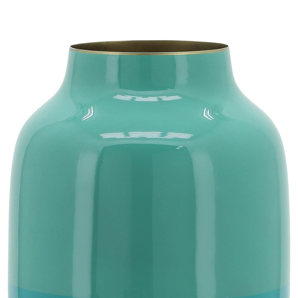 Yuri 12 Inch Vase Urn Shaped Gold Accent Top Rim Green Iron Finish By Casagear Home BM308572