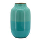 Yuri 12 Inch Vase, Urn Shaped, Gold Accent Top Rim, Green Iron Finish  By Casagear Home