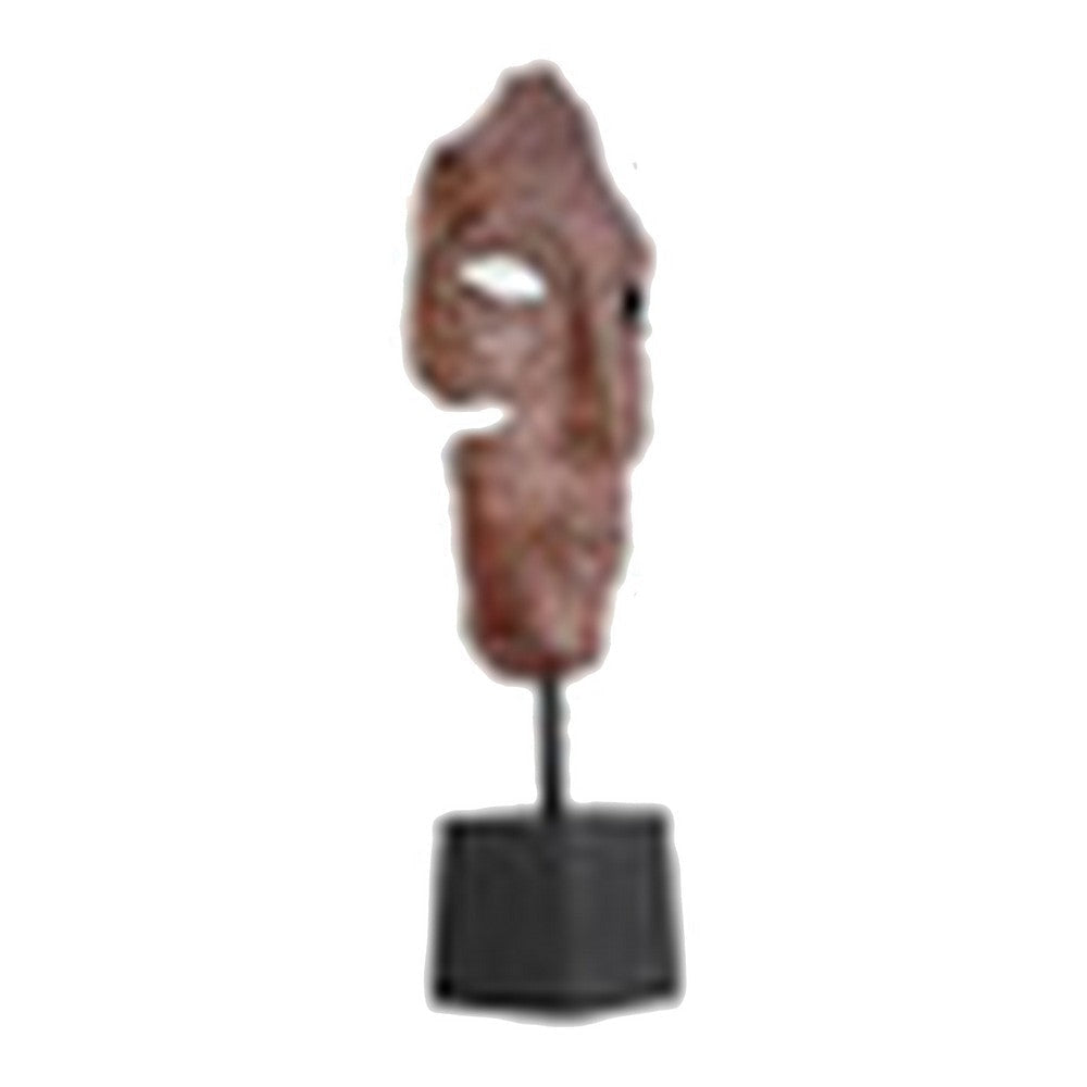 21 Inch Sculpture Partial Face Black Base Brick Patina Metal Finish By Casagear Home BM308573