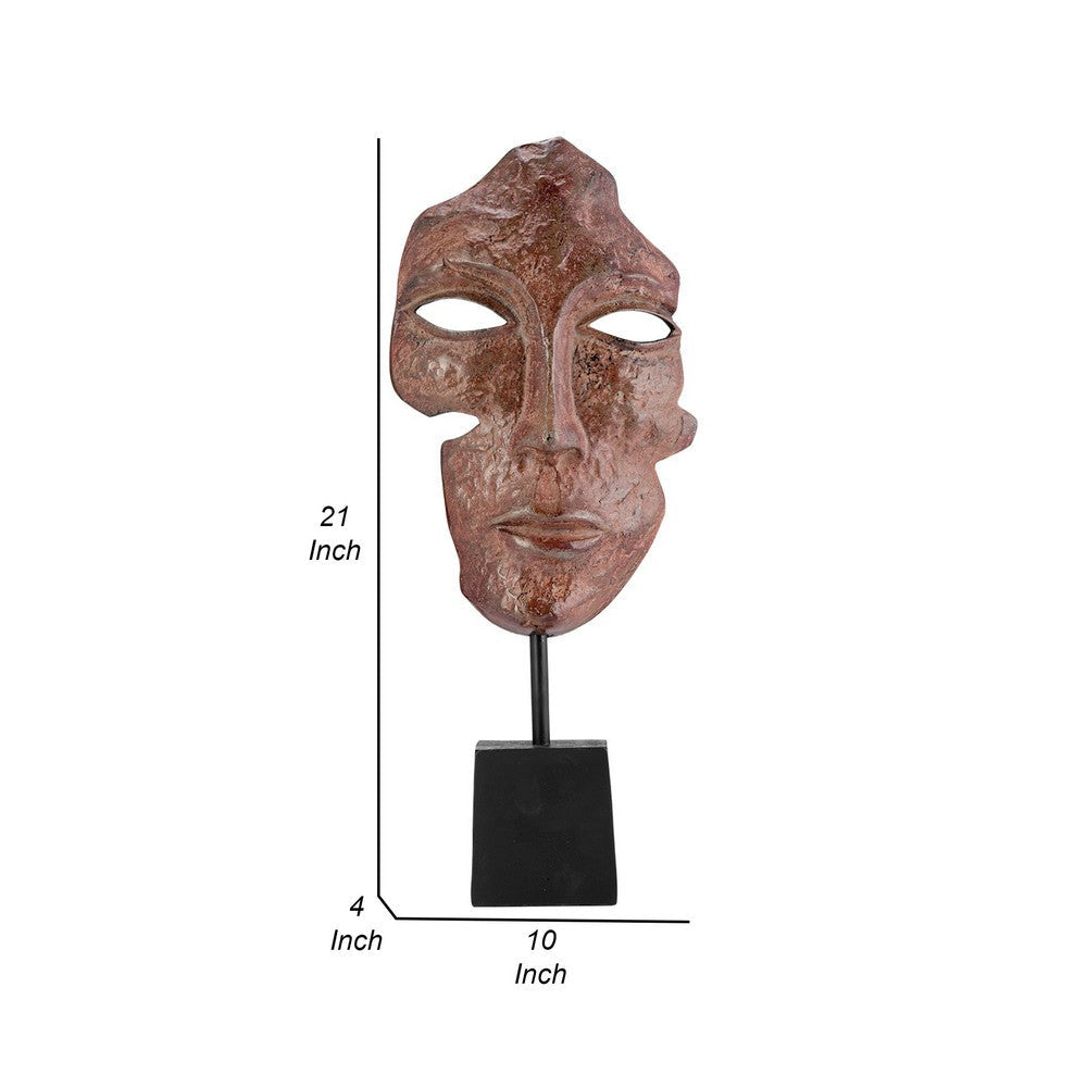 21 Inch Sculpture Partial Face Black Base Brick Patina Metal Finish By Casagear Home BM308573