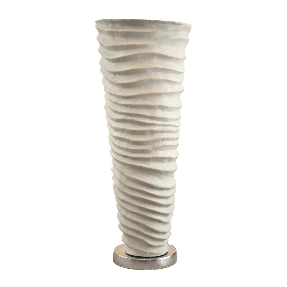 App 15 Inch Vase Modern Rugged Design Metal Ivory Finish Round Base By Casagear Home BM308574