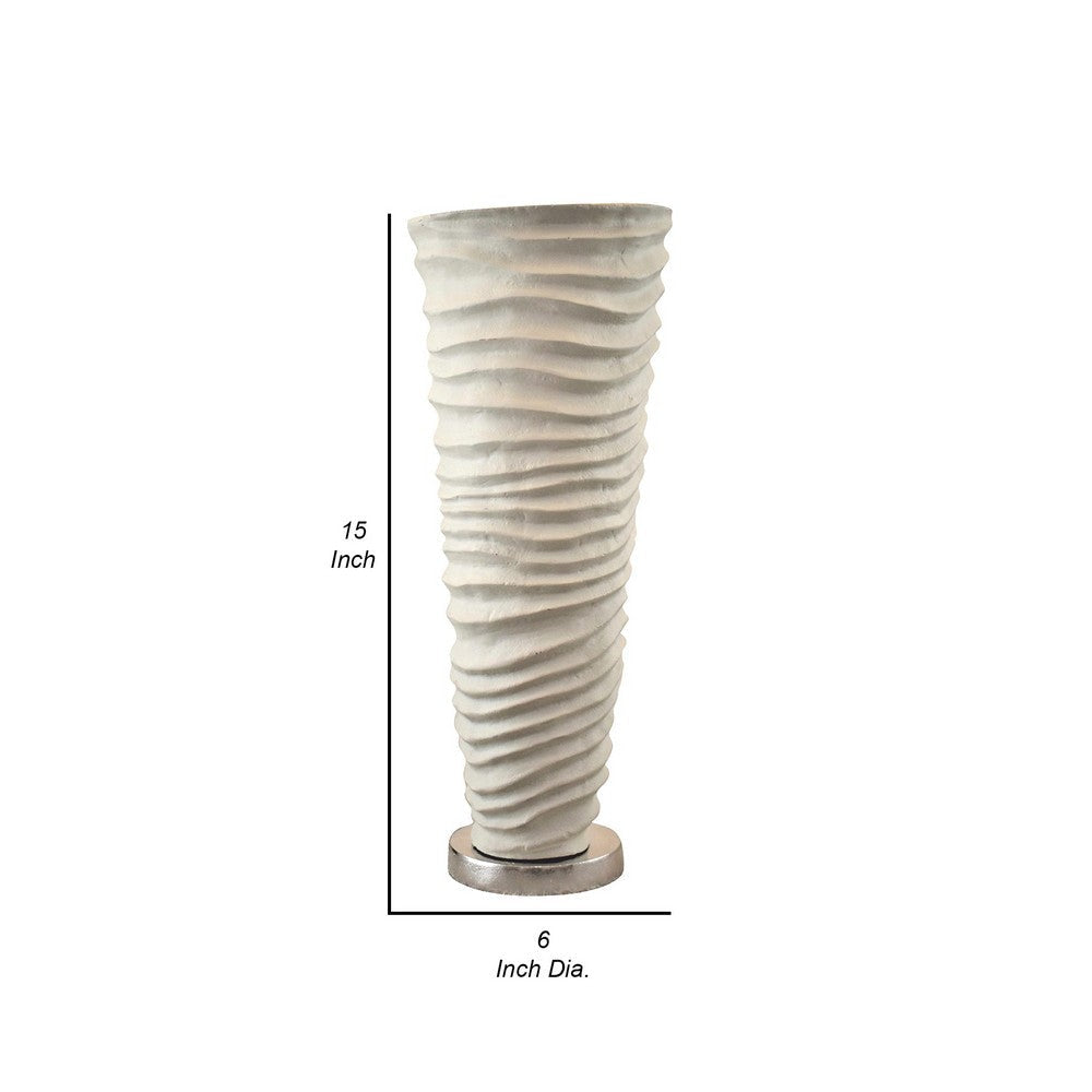 App 15 Inch Vase Modern Rugged Design Metal Ivory Finish Round Base By Casagear Home BM308574