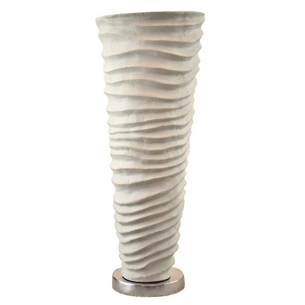 App 15 Inch Vase, Modern Rugged Design, Metal Ivory Finish, Round Base By Casagear Home