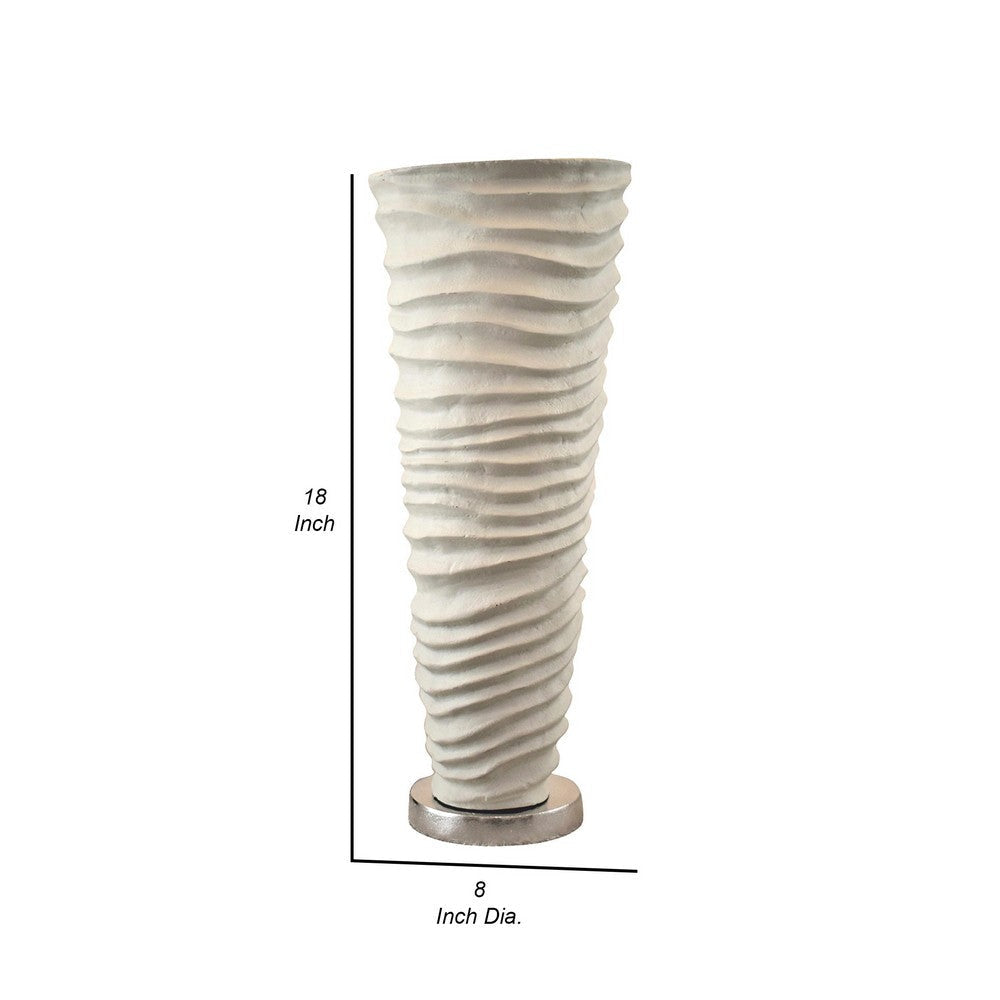 App 18 Inch Vase Modern Rugged Design Metal Ivory Finish Round Base By Casagear Home BM308575