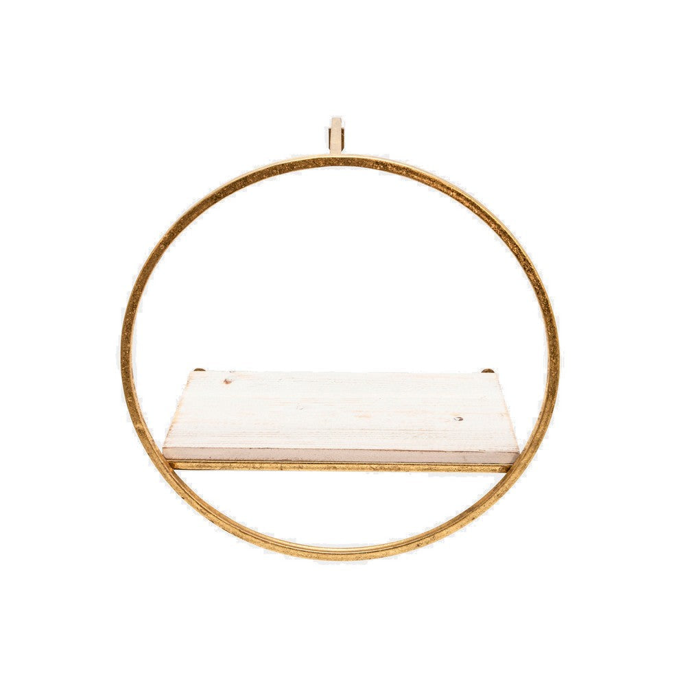 Yami Accent Wall Shelf Set of 3 Round Iron Frames Glossy Gold White By Casagear Home BM308585