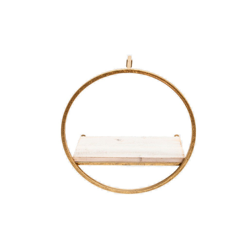 Yami Accent Wall Shelf Set of 3 Round Iron Frames Glossy Gold White By Casagear Home BM308585