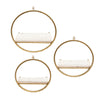 Yami Accent Wall Shelf, Set of 3, Round Iron Frames, Glossy Gold, White By Casagear Home