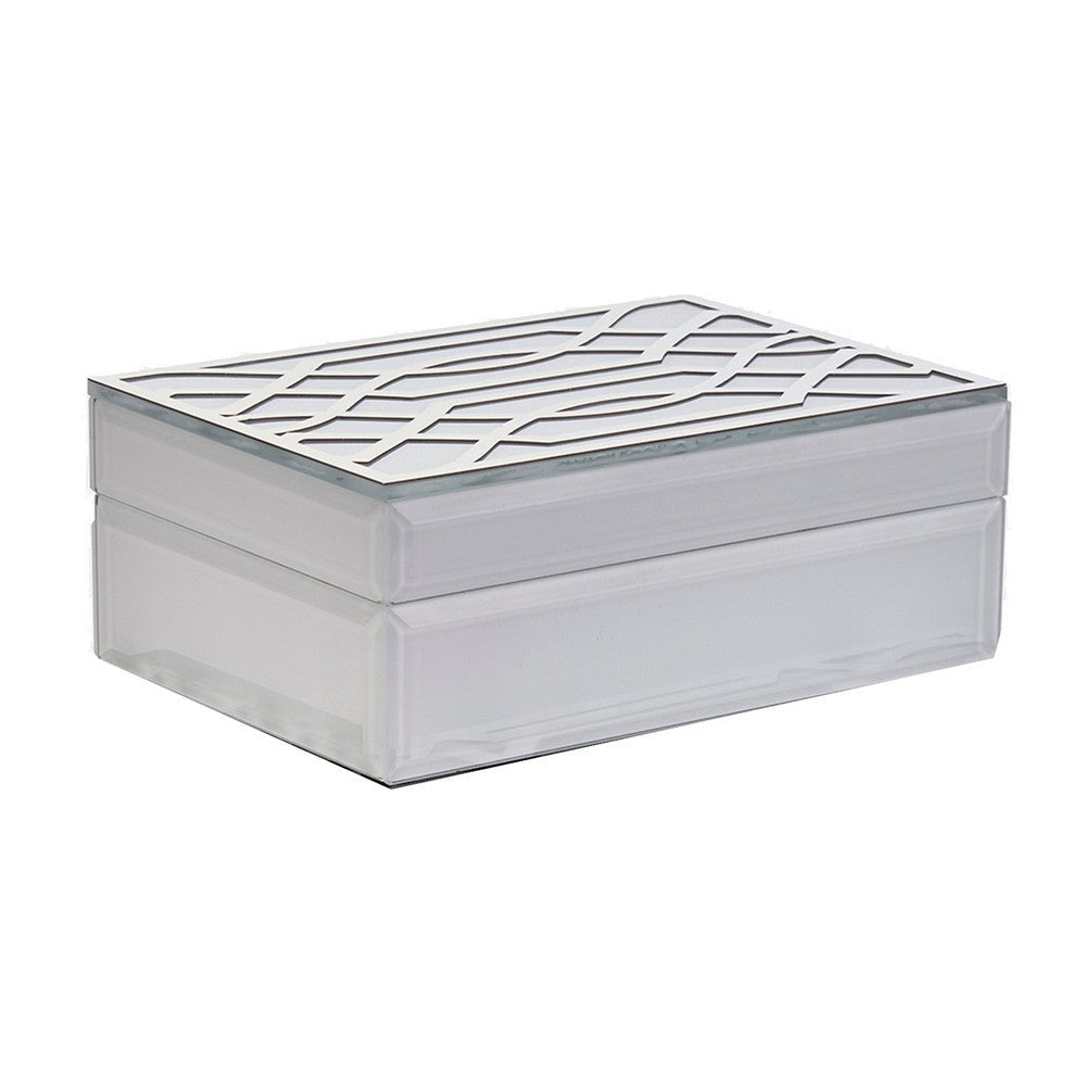 Decorative Storage Box Set of 2 Geometric Cutout Patterns White Silver By Casagear Home BM308586