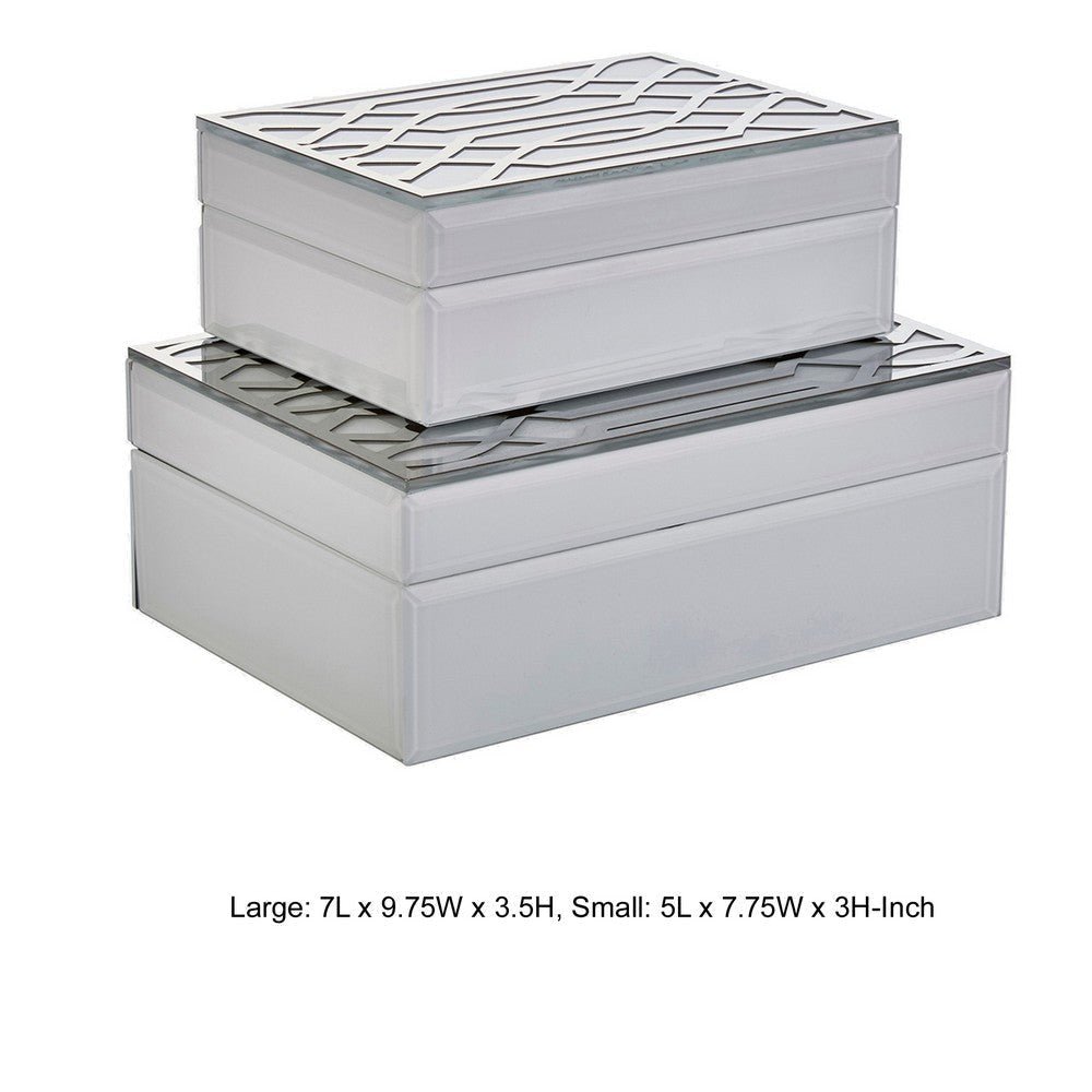 Decorative Storage Box Set of 2 Geometric Cutout Patterns White Silver By Casagear Home BM308586