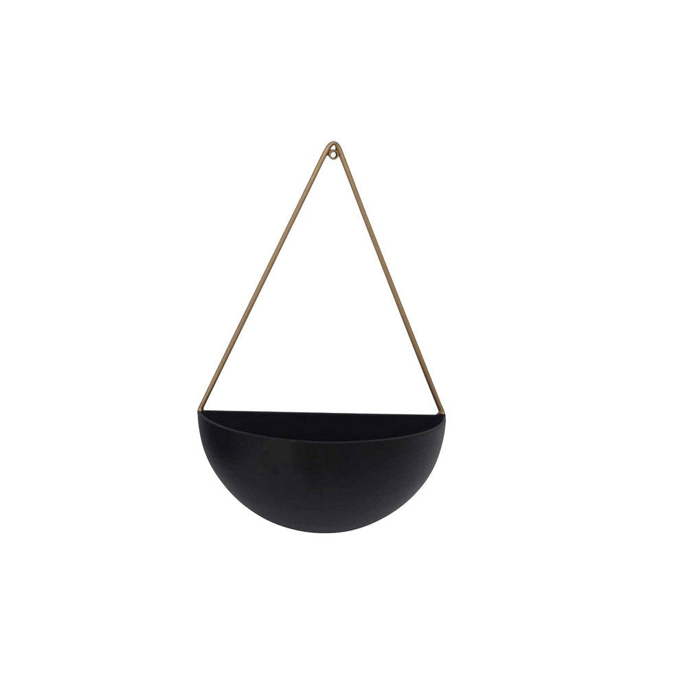 16 18 Inch Wall Planters Set of 2 Half Moon Shape Gold and Black Metal By Casagear Home BM308589