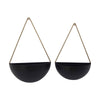 16, 18 Inch Wall Planters, Set of 2, Half Moon Shape, Gold and Black Metal By Casagear Home