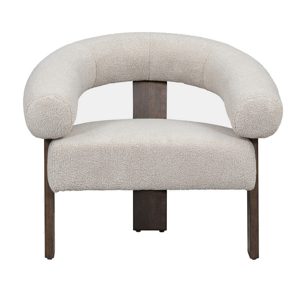 Wen 35 Inch Wishbone Chair Curved Cushioned Ivory Fabric Dark Brown By Casagear Home BM308602