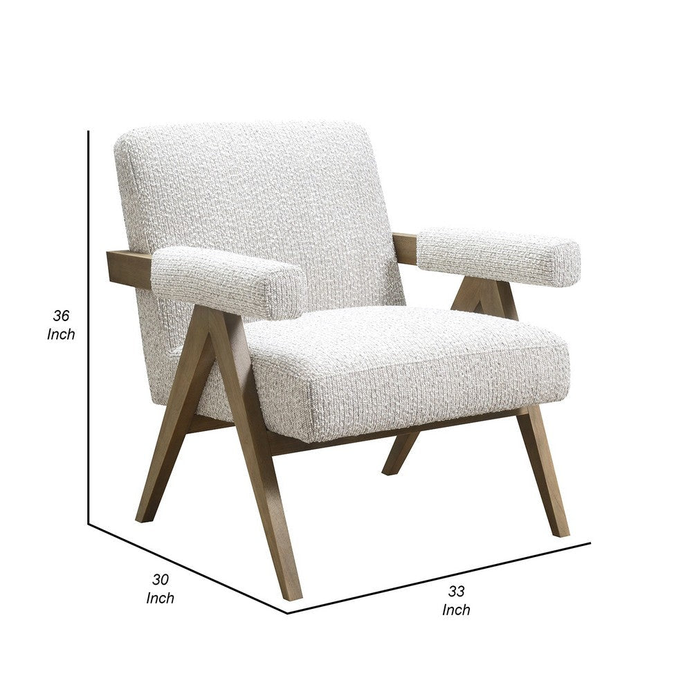 Gop 33 Inch Accent Chair Cushioned Arms V Shape Wood Legs Ivory Gray By Casagear Home BM308604