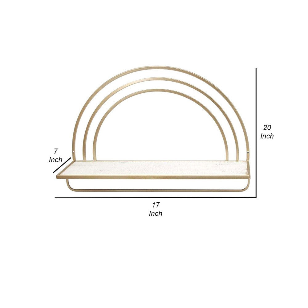 Xod 20 Inch Shelves Set of 2 Rainbow Arch Metal Frame Gold and White By Casagear Home BM308605