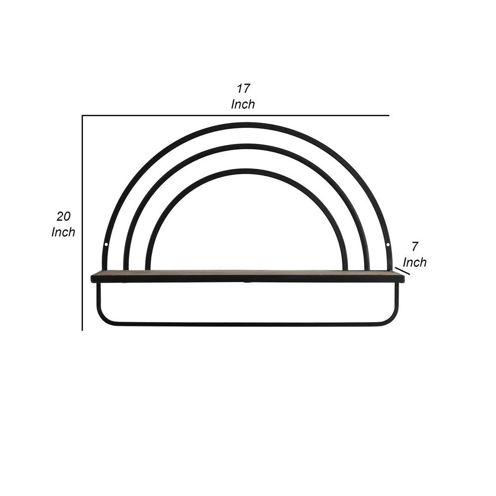 Xod 20 Inch Shelves Set of 2 Rainbow Arch Metal Frame Black and Brown By Casagear Home BM308606