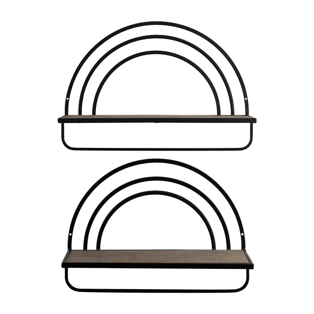 Xod 20 Inch Shelves, Set of 2, Rainbow Arch, Metal Frame, Black and Brown By Casagear Home