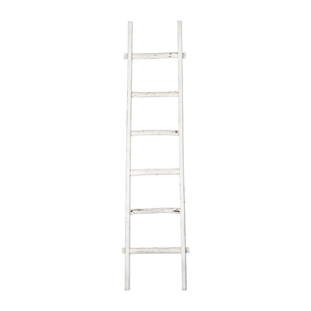 76 Inch Decorative Ladder White Wood Transitional Distressed Finish By Casagear Home BM308607