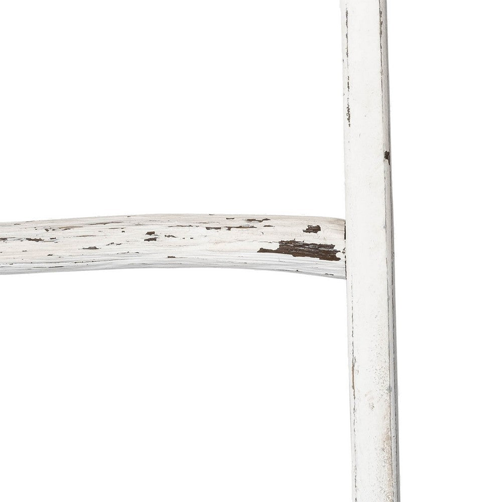 76 Inch Decorative Ladder White Wood Transitional Distressed Finish By Casagear Home BM308607