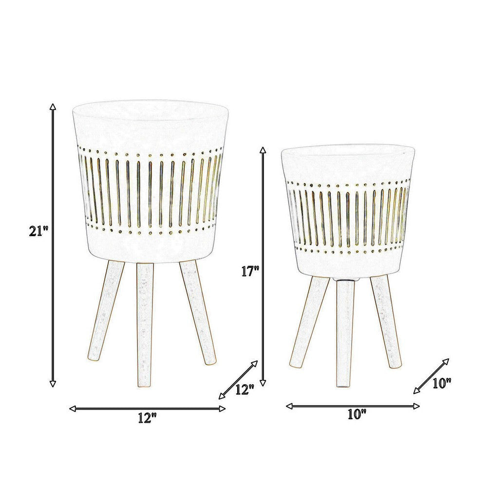 Luyi 10 12 Inch Planters Set of 2 Ridged Tripod Legs White Brown By Casagear Home BM308616