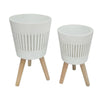 Luyi 10, 12 Inch Planters, Set of 2, Ridged, Tripod Legs, White, Brown By Casagear Home