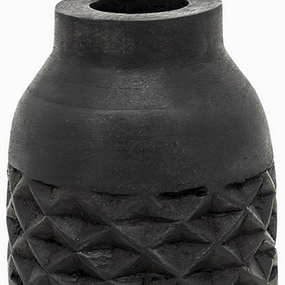 Yuka 12 Inch Vase Bottle Shape Embossed Diamond Patterns Stained Black By Casagear Home BM308626